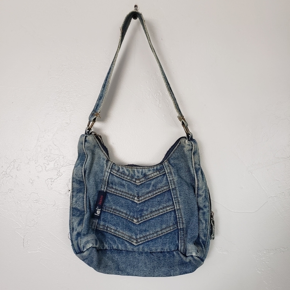 L.E.I. Small Denim Purse Blue Jeans Y2K 90s Boho Indie Handbag Shoulder Bag Vtg